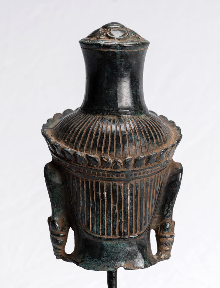Lokeshvara Statue - Antique Khmer Style Bronze Bayon Style Mounted Lokeshvara Head - 22cm/9"