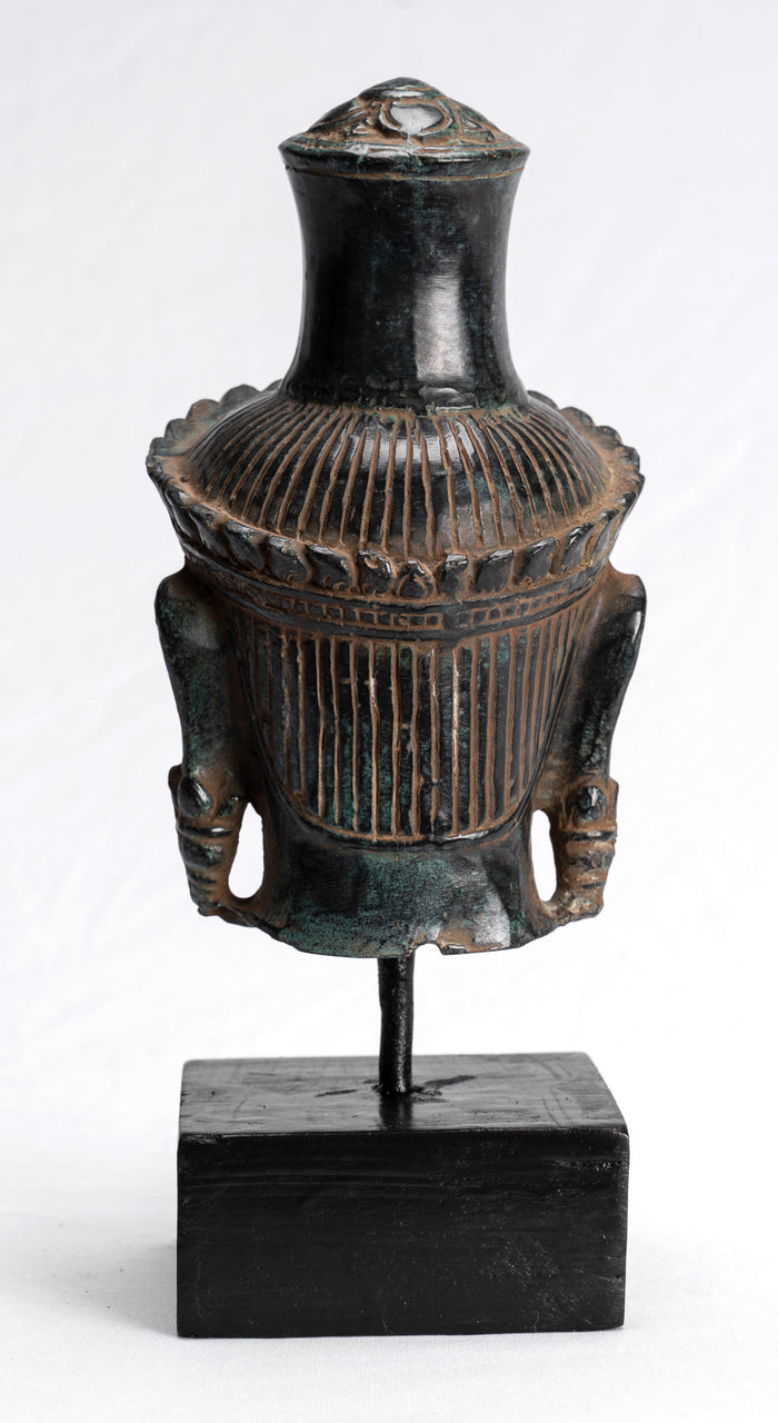 Lokeshvara Statue - Antique Khmer Style Bronze Bayon Style Mounted Lokeshvara Head - 22cm/9"