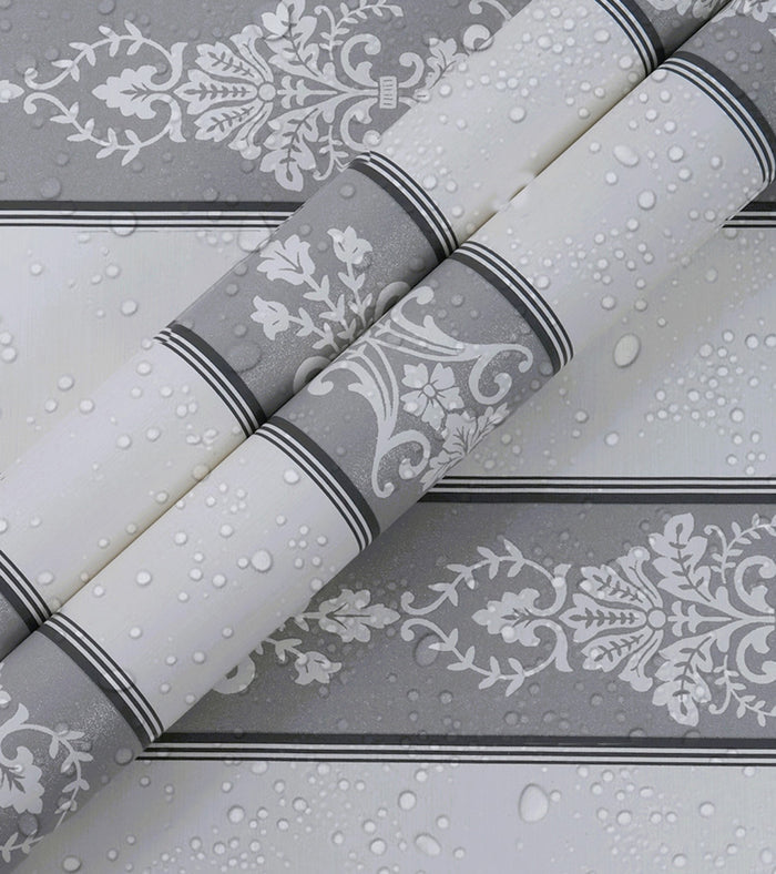 Lyndhurst Grey Striped Alternate Baroque Design Wallpaper 331965
