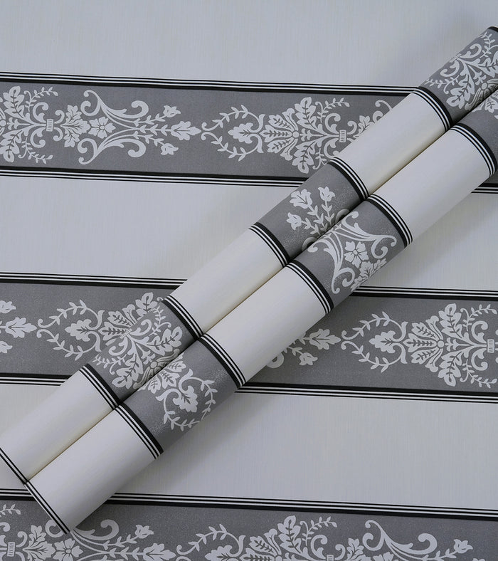 Lyndhurst Grey Striped Alternate Baroque Design Wallpaper 331965