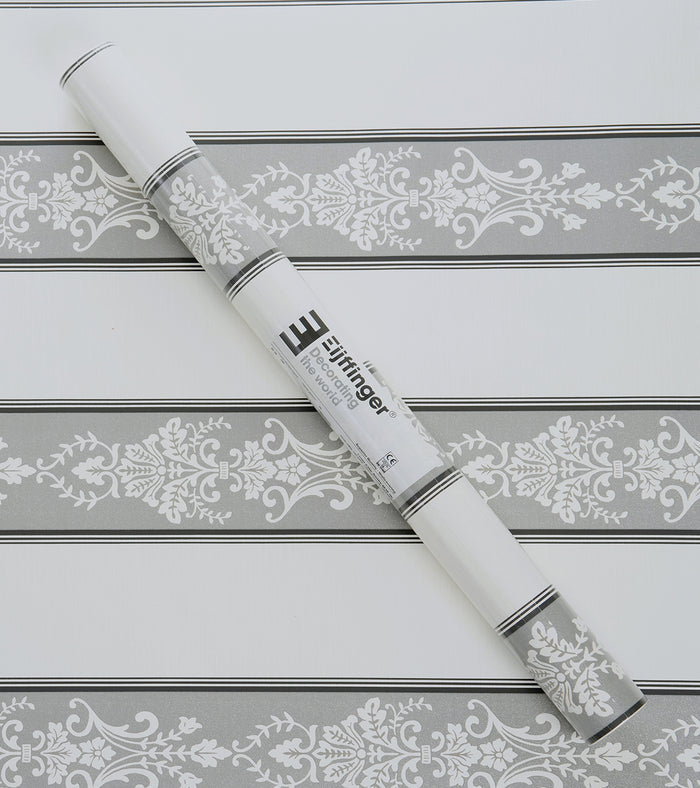 Lyndhurst Grey Striped Alternate Baroque Design Wallpaper 331965