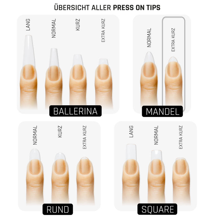 Mandel extra kurz · Clear · Press On Tips