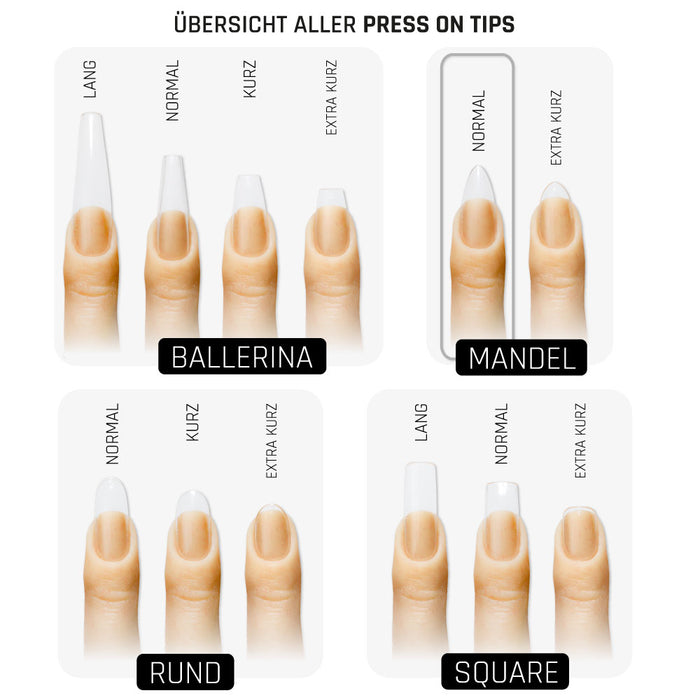Mandel Normal · Clear · Press On Tips