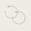 Medium silver hammered hoop earrings with post backs, round textured hoops
