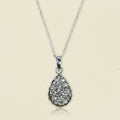 Teardrop druzy pendant necklace with silver-toned chain and silver druzy teardrop pendant