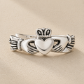 Silver mini heart Claddagh ring with two hands and crown detail