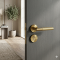 Brushed Brass Knurled Door Handle on Rose with Cylinder Lock and Cylinder
