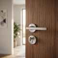 Modern Lever Door Handle on Round Rose - Satin Nickel