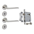 Modern Satin Chrome Door Handle on Round Rose with Two Lever Mortice Lock
