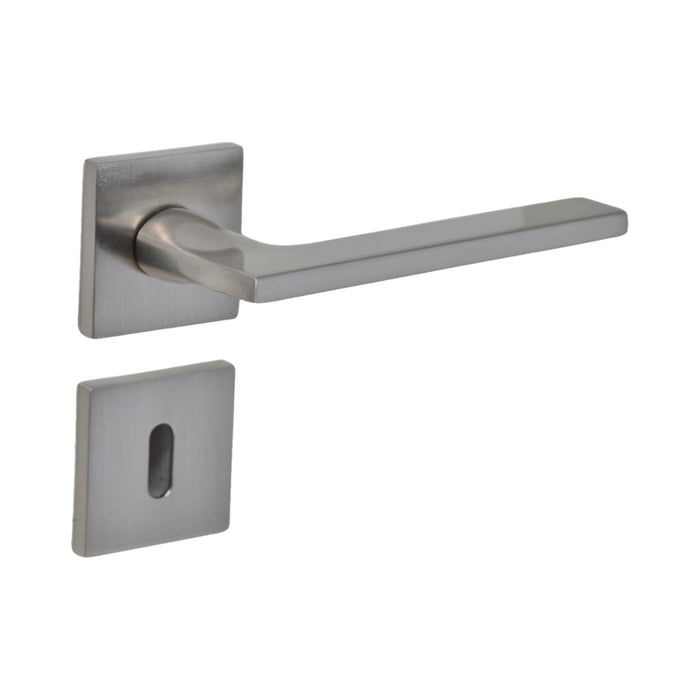 Modern Square Lever Door Handles on Square Rose - Satin Chrome door handle on rose
