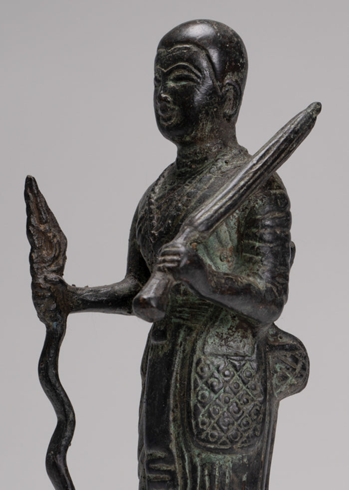 Monk - Antique Thai Style Bronze Dvaravati Devotee / Disciple of Buddha Statue - 26cm/10"