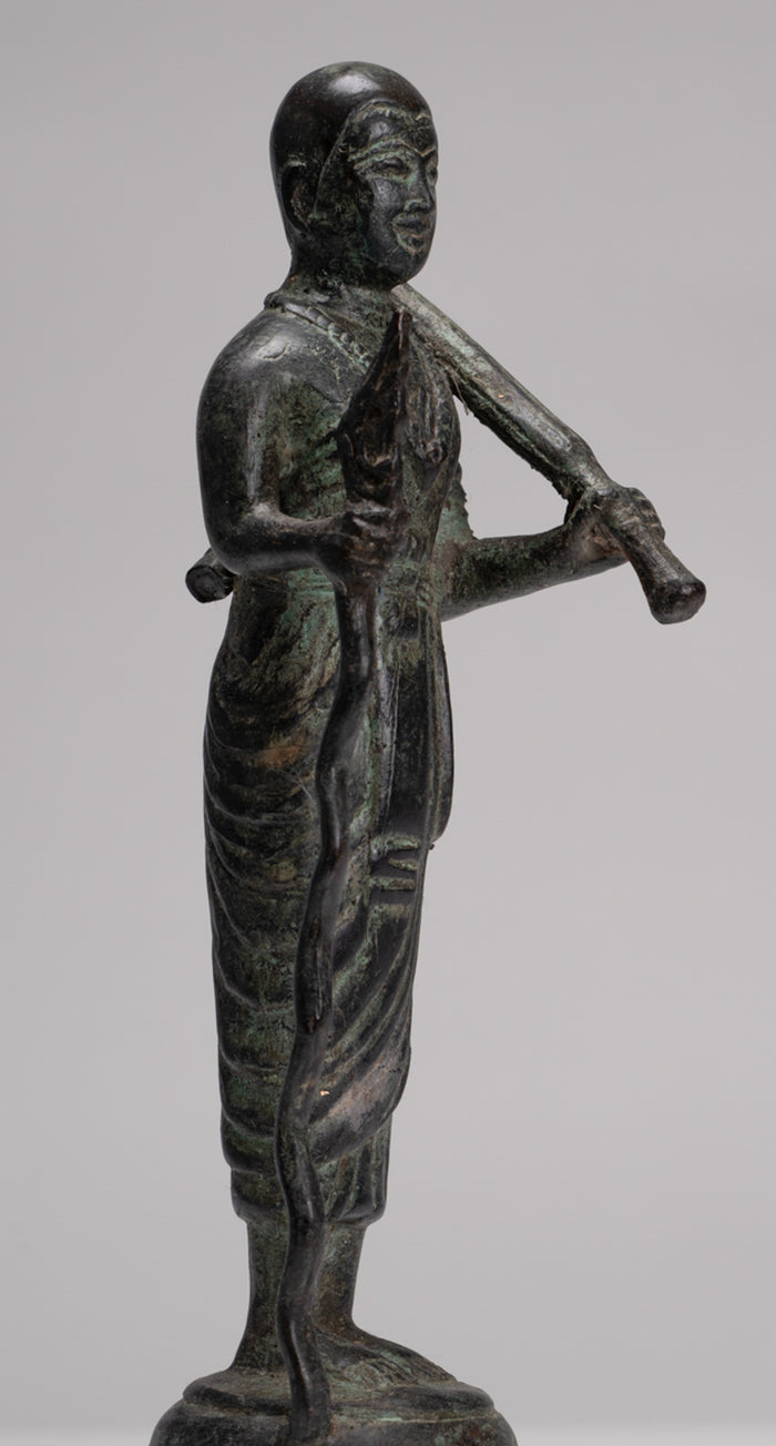 Monk - Antique Thai Style Bronze Dvaravati Devotee / Disciple of Buddha Statue - 26cm/10"