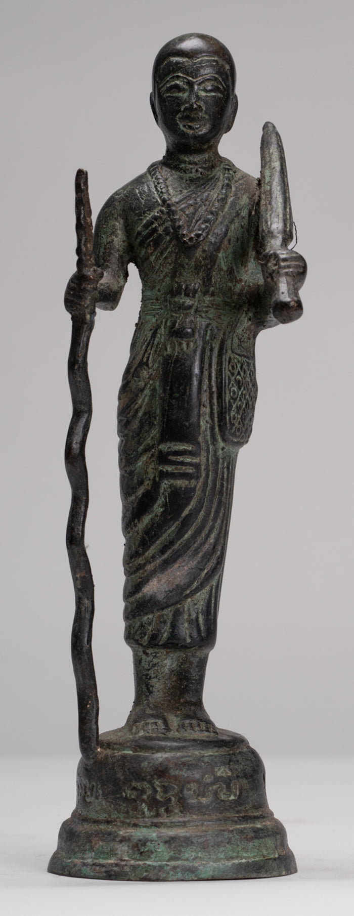Monk - Antique Thai Style Bronze Dvaravati Devotee / Disciple of Buddha Statue - 26cm/10"