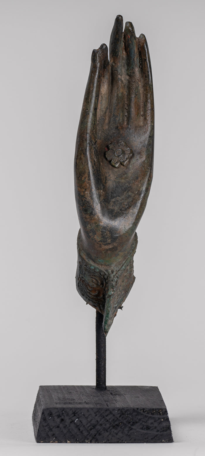 Mounted Antique Thai Style Southeast Asia Bronze Thai Teaching Hand - 24cm/10"