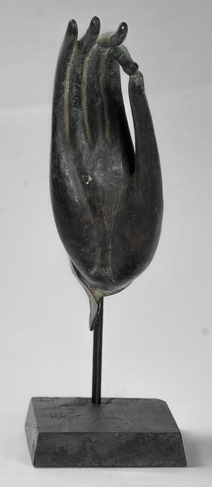Mounted Antique Thai Style Southeast Asia Bronze Thai Teaching Hand - 29cm/12"