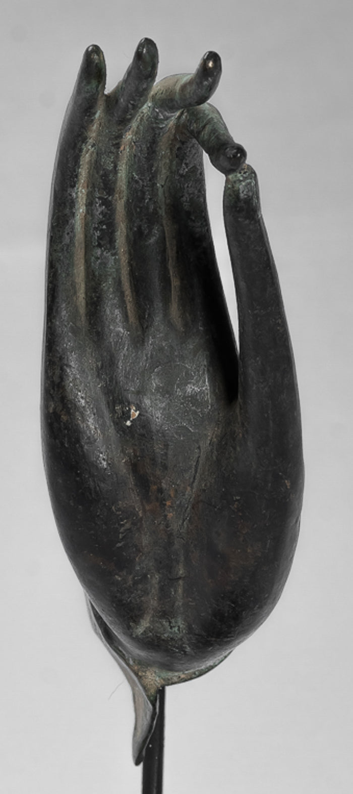 Mounted Antique Thai Style Southeast Asia Bronze Thai Teaching Hand - 29cm/12"