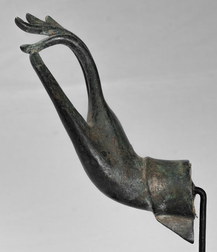 Mounted Antique Thai Style Southeast Asia Bronze Thai Teaching Hand - 29cm/12"