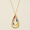 Gold teardrop necklace with multicolor sapphire-style bead pendant on chain