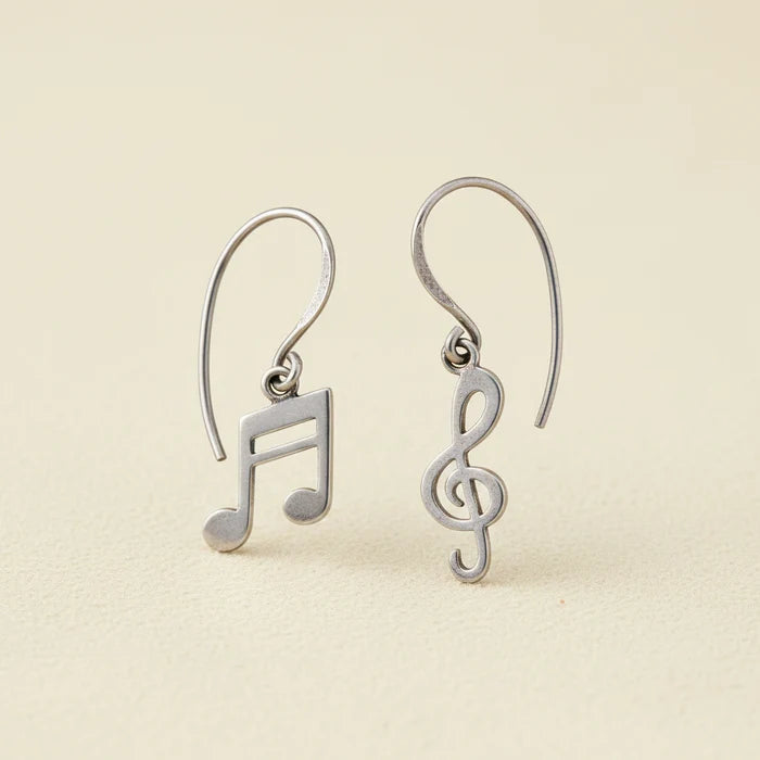 Silver-tone dangle earrings with music note and treble clef charms