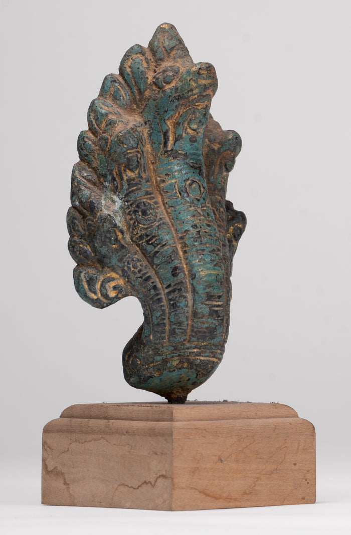 Naga Statue - Antique Khmer Style Bronze Protective Naga, Snake or Serpent Statue - 17cm/7"