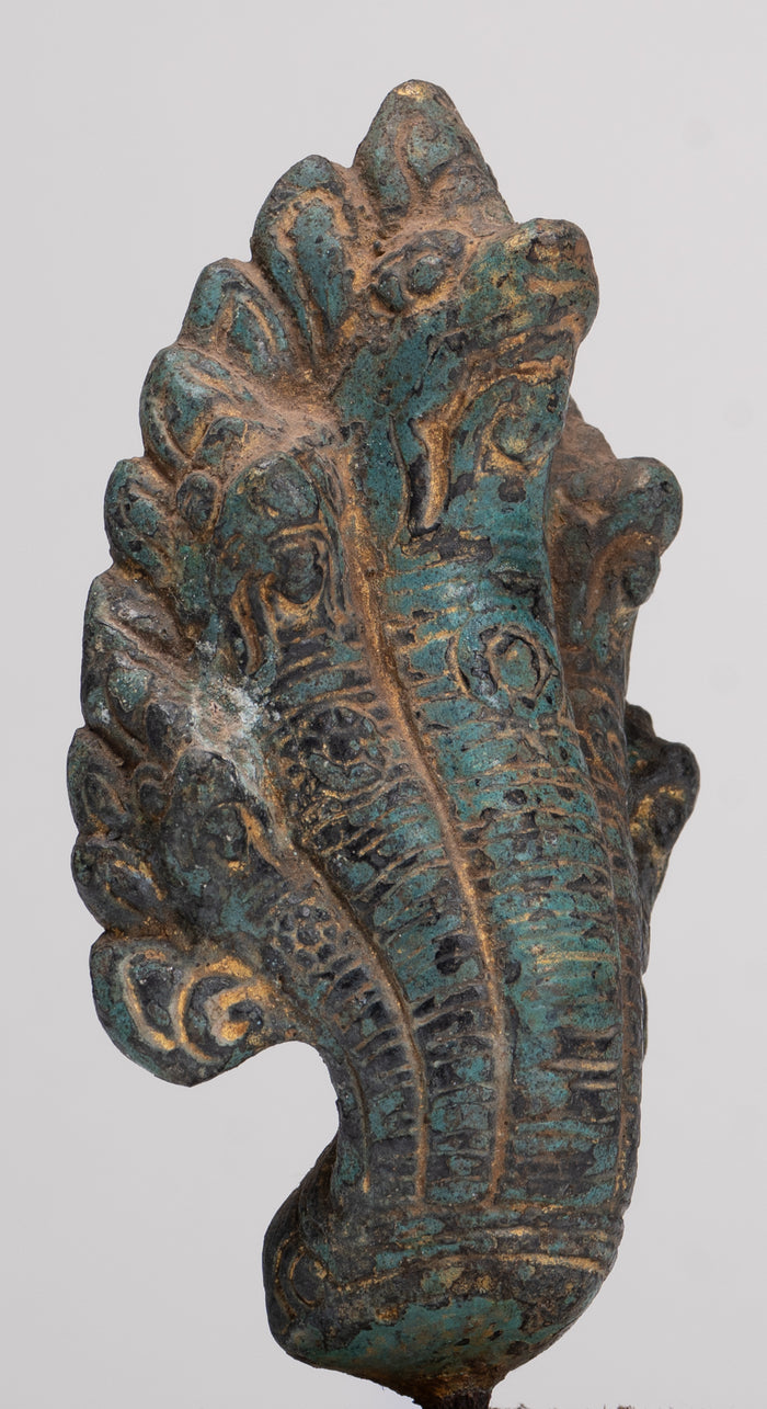 Naga Statue - Antique Khmer Style Bronze Protective Naga, Snake or Serpent Statue - 17cm/7"