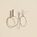 Silver-tone open circle bar stud earrings with hoop ring design