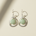 Open Circles chalcedony earrings with mint teardrop stones and open silver circles