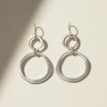 Silver circle drop earrings with small top hoop and large ring drops, lever-back