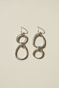Silver double-circle drop earrings with hook backs