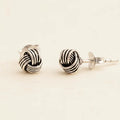 Silver oxidized knot stud earrings with twisted rope-like loop design