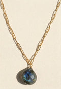 Dainty gold paperclip chain necklace with labradorite stone drop