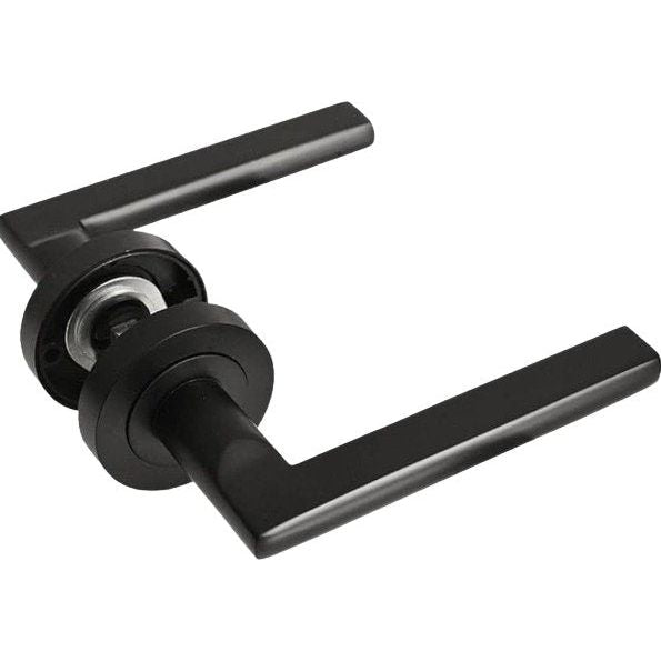 Matt Black Modern Stainless Steel Door Handle on Rose "Pello"