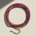 Pink tourmaline beaded wrap bracelet necklace with gold clasp