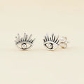 Evil eye protection stud earrings, silver-tone with round center