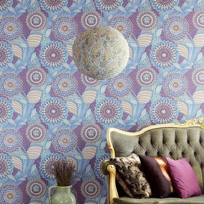 Raval Blue & Purple Floral Motif Design Wallpaper 341508