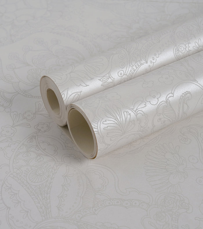 Raval Faded Silver Sketched Floral Design Wallpaper 341528