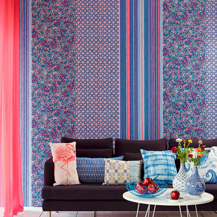 Raval Pink, White & Green Striped Design Wallpaper 341510