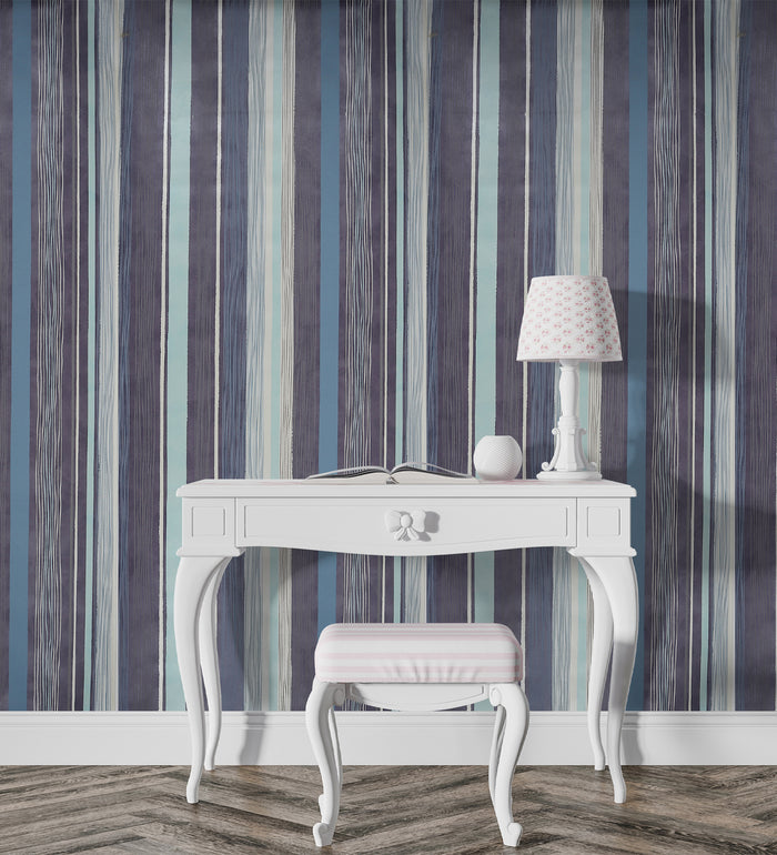 Raval White, Sky Blue & Brown Striped Design Wallpaper 341513