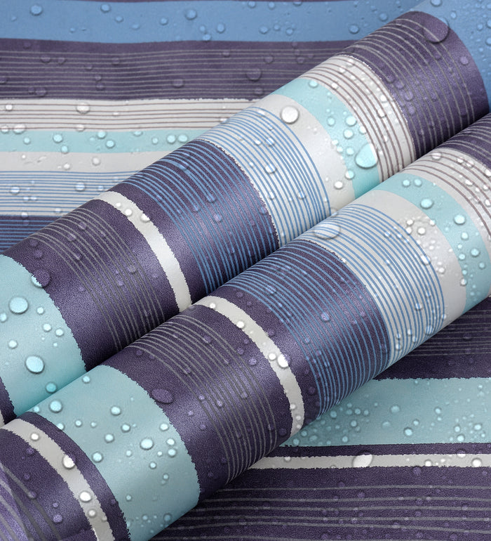 Raval White, Sky Blue & Brown Striped Design Wallpaper 341513