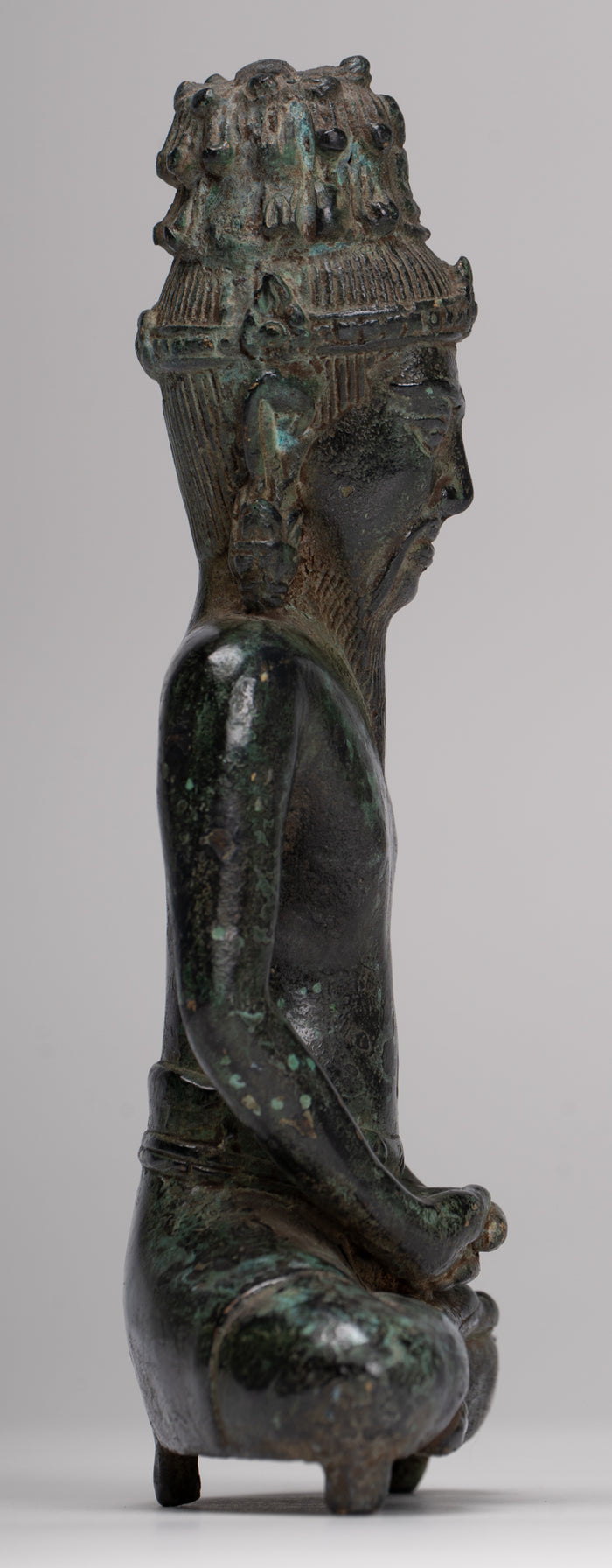 Rishi Statue - Antique Khmer Style Seated Bronze Rishi or Wise Man - 18cm/7"