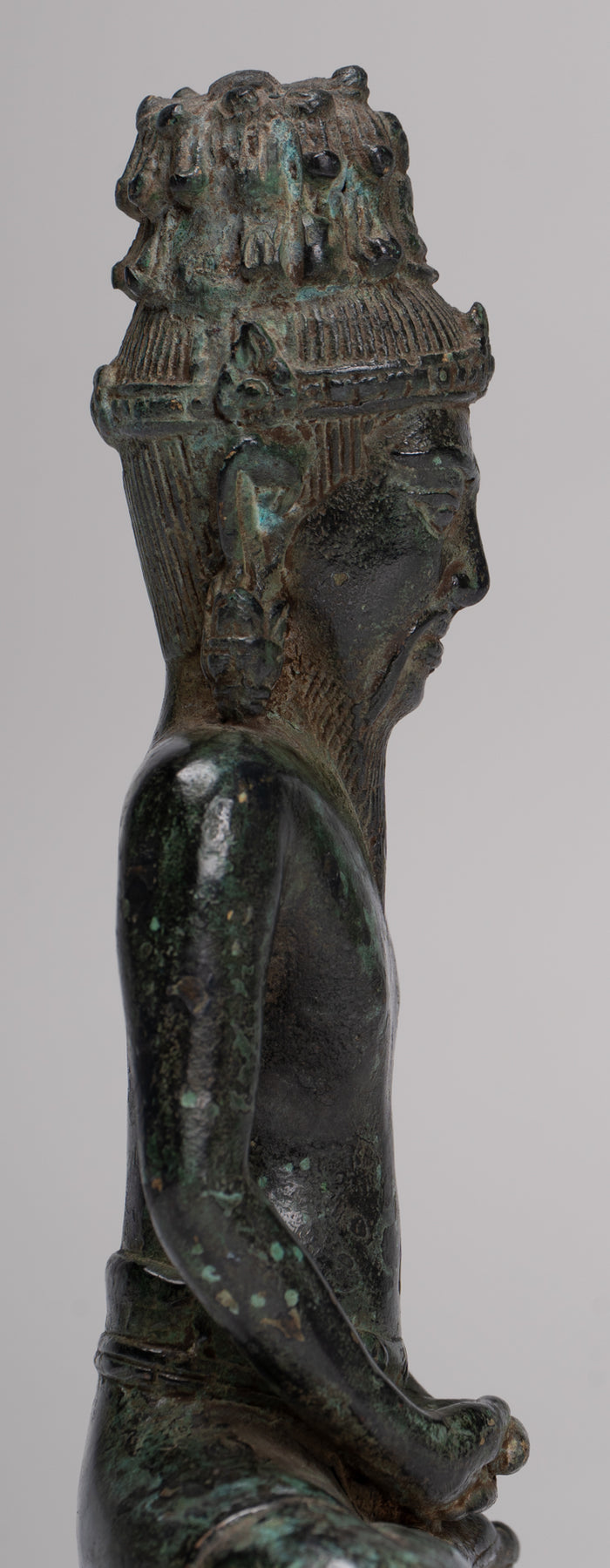 Rishi Statue - Antique Khmer Style Seated Bronze Rishi or Wise Man - 18cm/7"