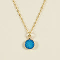 Gold chain druzy pendant necklace with round aqua blue stone