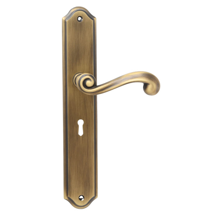 Scroll handle on plate antique brass key hole
