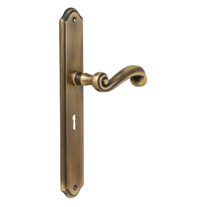 Scroll handle on plate antique brass key hole