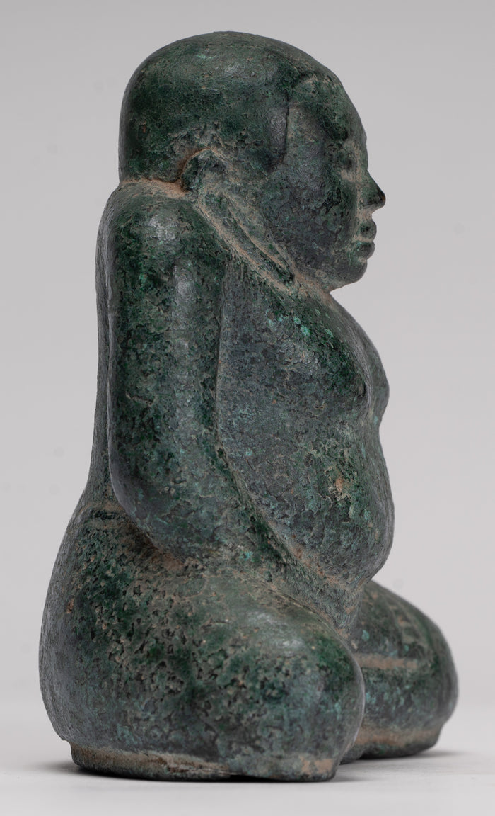 Seated Monk Statue - Antique Thai Style Bronze Phra Sangkachai Monk Statue - 11cm/4"