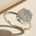 Silver hammered band ring with oval druzy gemstone top