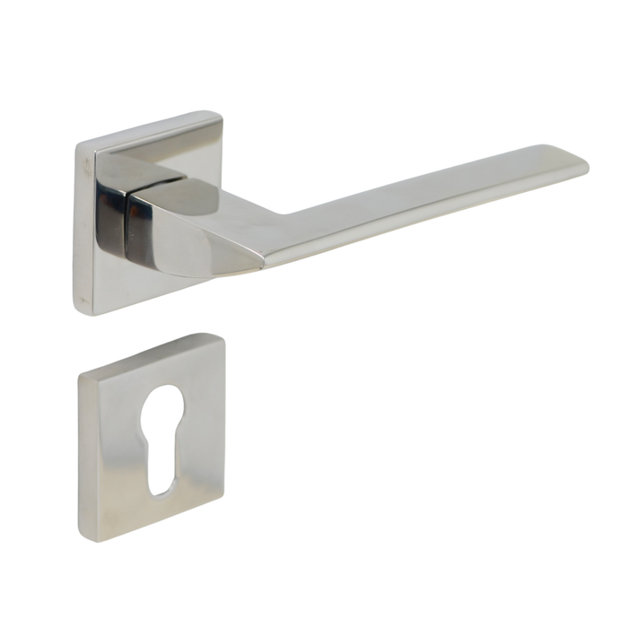 Slim square solid stainless steel lever handle on rose