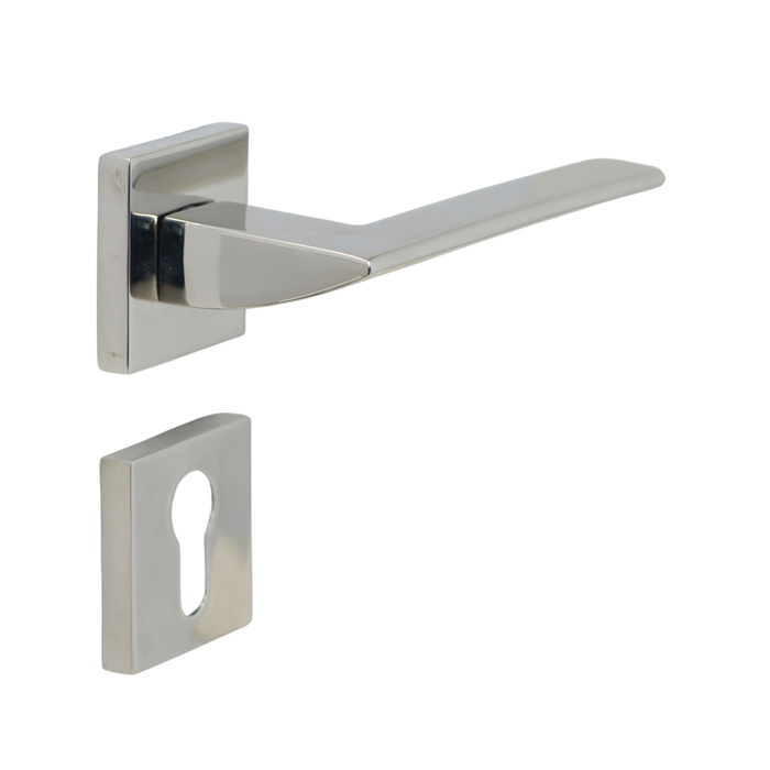 Slim square solid stainless steel lever handle on rose