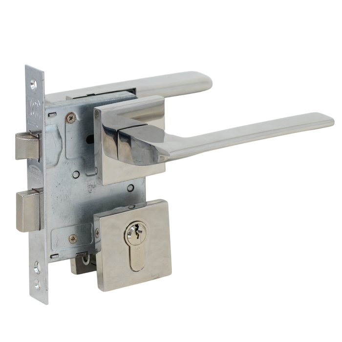 Slim square solid stainless steel lever handle on rose