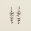 Silver-tone fishbone drop earrings with stacked leaf-shaped links and long hooks